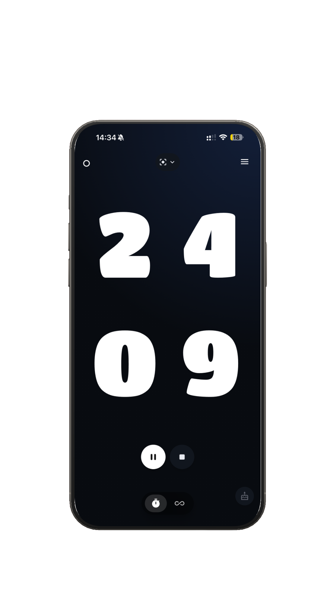 Flowtime dark timer with rounded white digits
